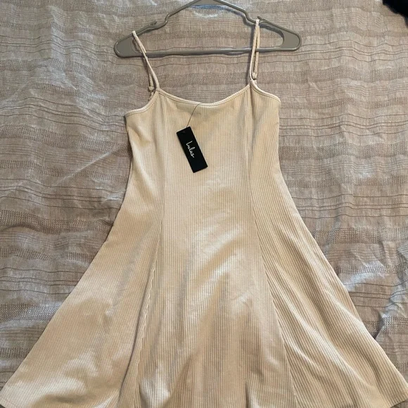 Lulu’s Flare For Life Cream Ribbed Knit Sleeveless Mini Dress - Picture 5 of 7